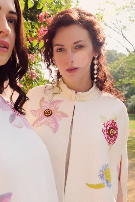 Buy_Nika 1.0_White Floral Embroidered Designer Cape _Online_at_Aza_Fashions