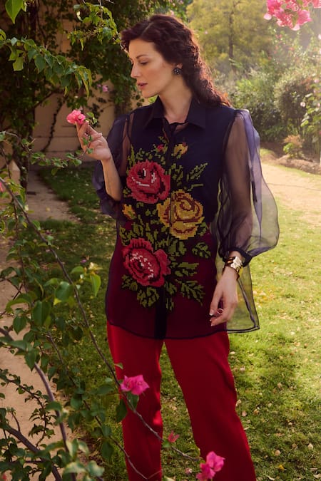 Nika 1.0 Navy Organza Cross Stitch Top 