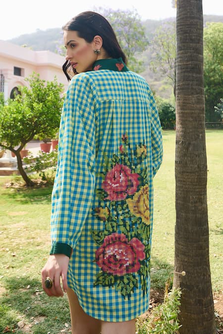 Nika 1.0 LAYLA Green Cross Stitch Shirt Dress 