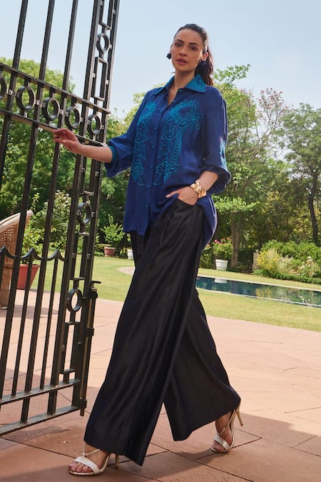 Nika 1.0 Turq Embroidered Cotton Shirt 