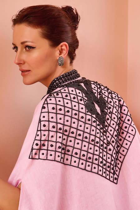 Nika 1.0_Pink Designer Pearl Lia Cape _Online_at_Aza_Fashions