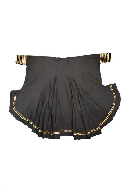 Buy_KA-Sha_Black Handloom Cotton Embroidery Round Neck And Gold Handwoven Tunic _Online_at_Aza_Fashions