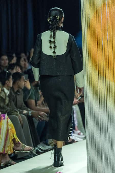 KA-Sha Black & Gold Handwoven Cotton Skirt 