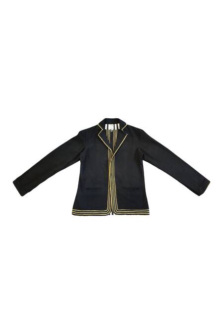 KA-Sha_Black Cotton Embroidery Handwoven Blazer _Online_at_Aza_Fashions