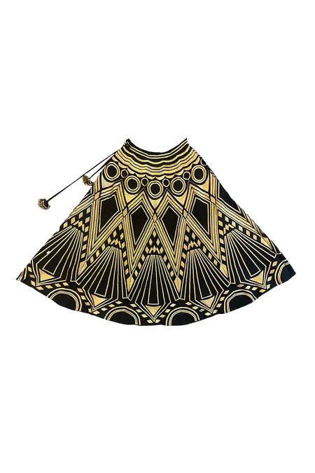 KA-Sha_Black Cotton Beads And Gold Printed Skirt _Online_at_Aza_Fashions
