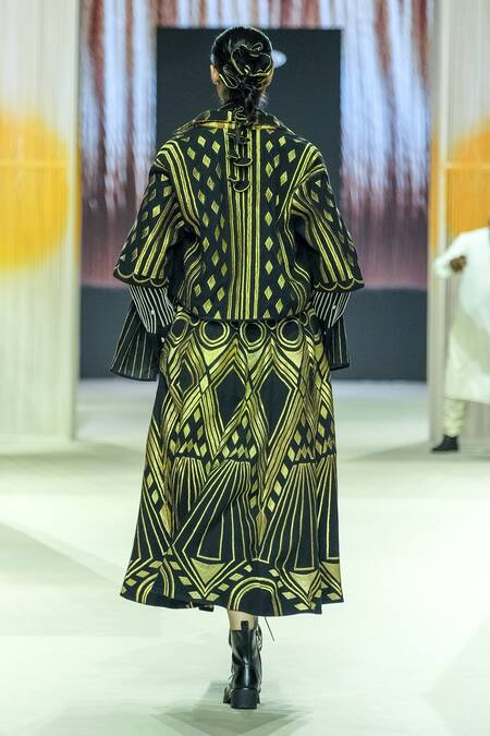 Buy_KA-Sha_Black Cotton Beads And Gold Printed Skirt _Online_at_Aza_Fashions