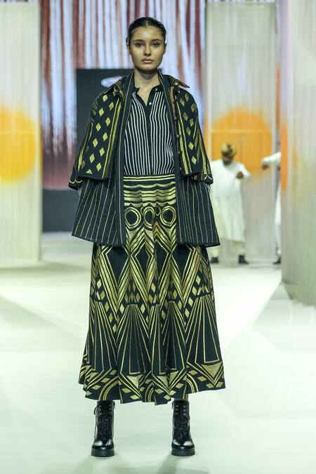 Shop_KA-Sha_Black Cotton Beads And Gold Printed Skirt _Online_at_Aza_Fashions