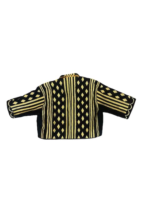 KA-Sha_Black Cotton Embroidery Collared And Gold Heavy Shirt _Online_at_Aza_Fashions