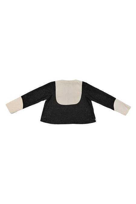 KA-Sha_Black Handloom Cotton Round Neck Handspun Jacket _Online_at_Aza_Fashions