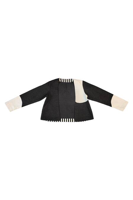 Buy_KA-Sha_Black Handloom Cotton Round Neck Handspun Jacket _Online_at_Aza_Fashions