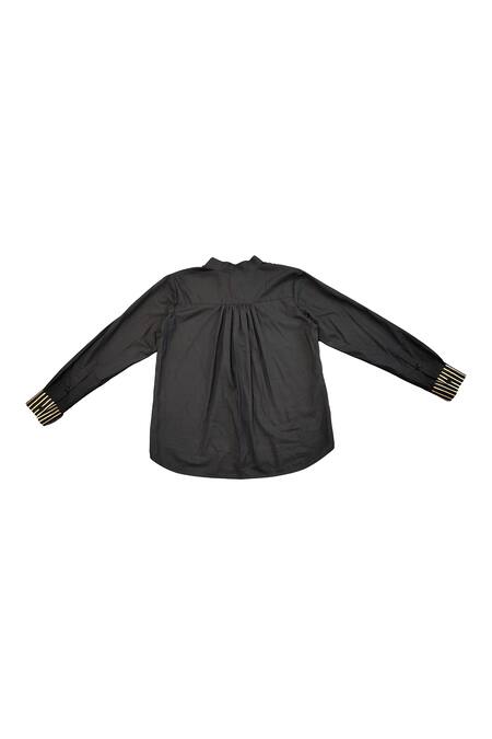 KA-Sha Black Cotton Collared Handspun Shirt Online at Aza Fashions KA-Sha_Black Cotton Collared Handspun Shirt _Online_at_Aza_Fashions