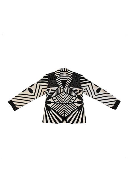 Buy KA-Sha Black Handloom Cotton Embroidery And White Handwoven Blazer Online at Aza Fashions Buy_KA-Sha_Black Handloom Cotton Embroidery And White Handwoven Blazer _Online_at_Aza_Fashions