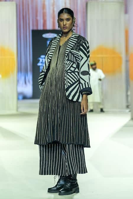 KA-Sha Black & Gold Striped Dress 