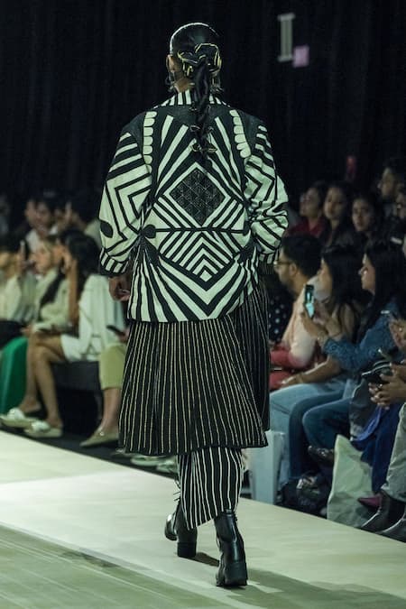 KA-Sha Black & Gold Striped Dress 