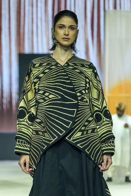 KA-Sha Black & Gold Handwoven Jacket 