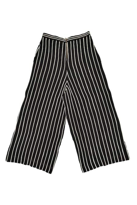 KA-Sha_Black Cotton And White Striped Pant _Online_at_Aza_Fashions