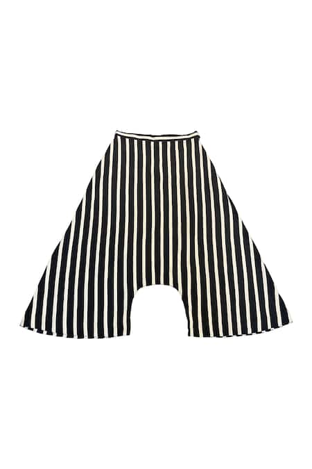 KA-Sha_Black Cotton And White Striped Handspun Pant _Online_at_Aza_Fashions