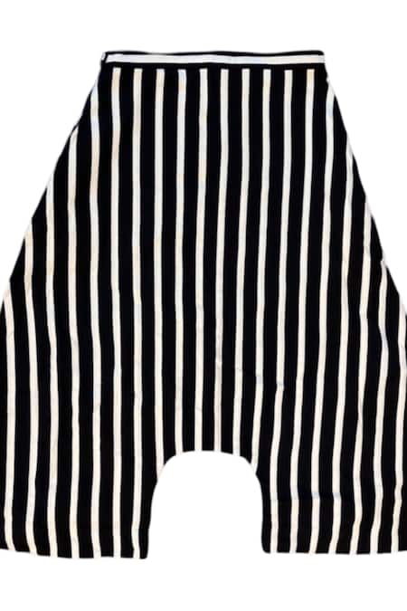 Buy_KA-Sha_Black Cotton And White Striped Handspun Pant _Online_at_Aza_Fashions