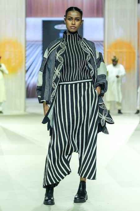 Shop_KA-Sha_Black Cotton And White Striped Handspun Pant _Online_at_Aza_Fashions