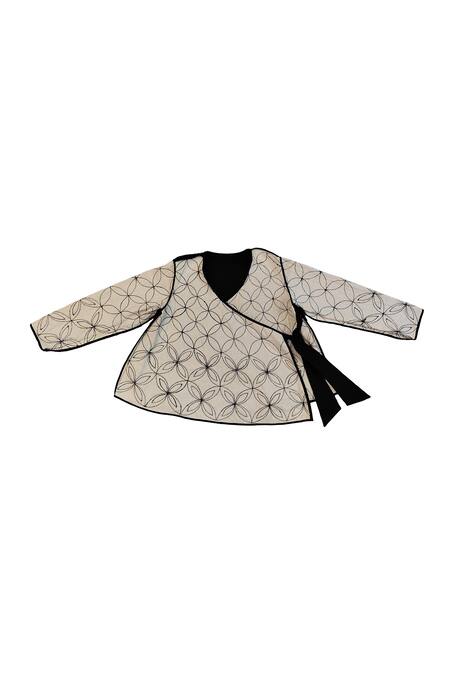 Buy_KA-Sha_Black Cotton Embroidery V-neck And White Organic Jacket _Online_at_Aza_Fashions