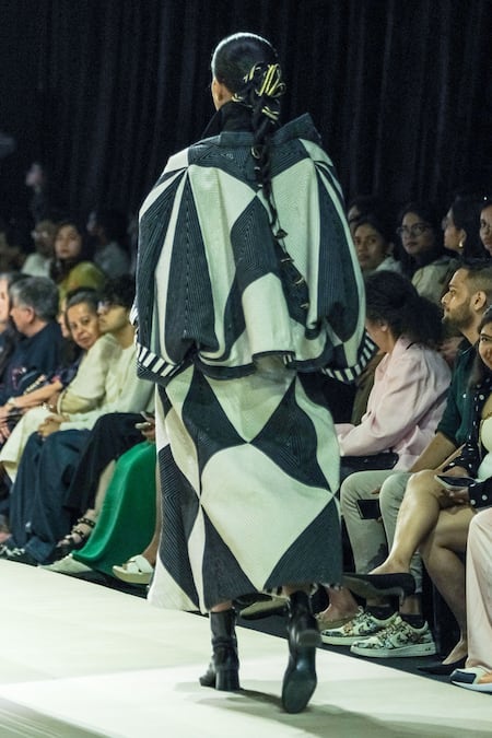 KA-Sha Black & White Geometric Crop Top 