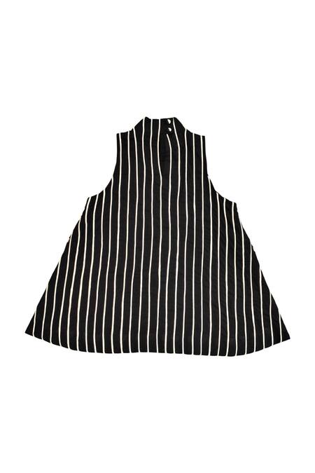 KA-Sha_Black Cotton Mandarin Collar And White Striped Top _Online_at_Aza_Fashions