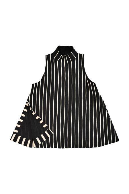 Buy_KA-Sha_Black Cotton Mandarin Collar And White Striped Top _Online_at_Aza_Fashions