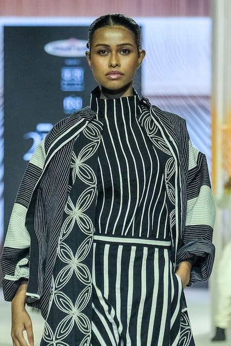 KA-Sha Black & White Striped Top 
