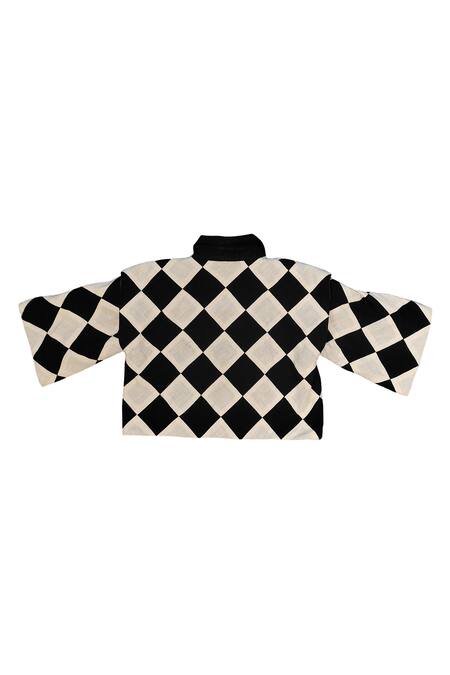 KA-Sha_Black Cotton Collared And White Checkered Shirt _Online_at_Aza_Fashions