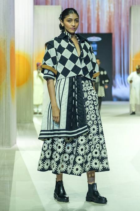 Shop_KA-Sha_Black Cotton Collared And White Checkered Shirt _Online_at_Aza_Fashions