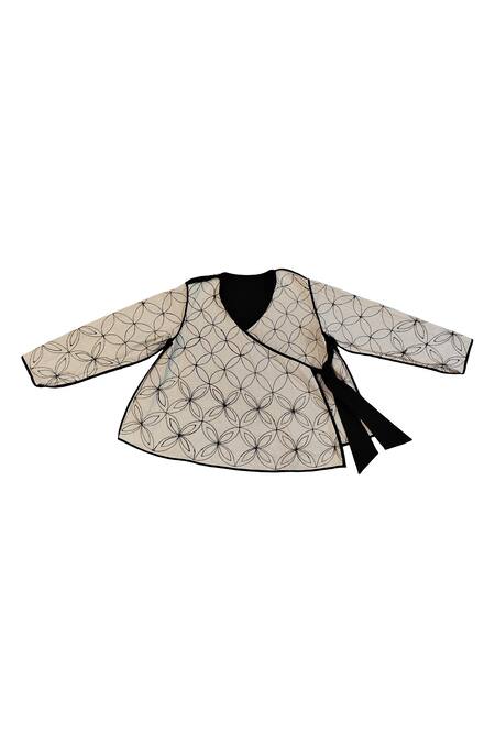Buy_KA-Sha_Black Cotton Embroidery Round Neck And White Handwoven Jacket _Online_at_Aza_Fashions