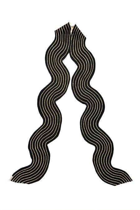 KA-Sha_Black And Gold Handwoven Scarf _Online_at_Aza_Fashions