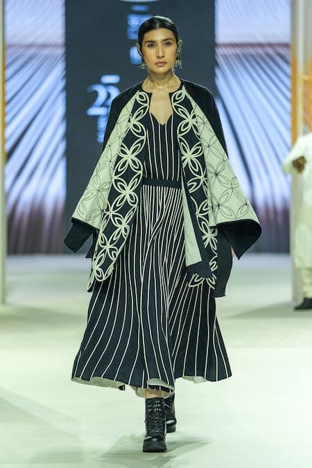 KA-Sha Black & White Striped Skirt 