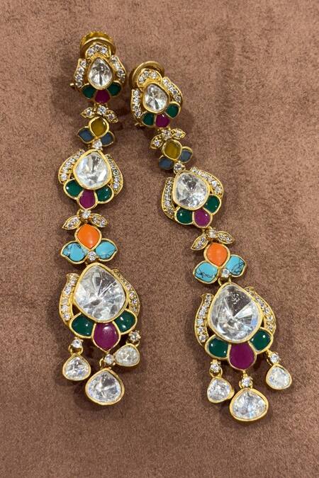 Studio6 Jewels_Multi Color Stones Polki Earrings _Online_at_Aza_Fashions