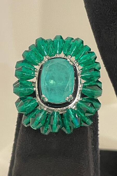 Studio6 Jewels_Green Crystals, Cut Work Designer Jewelry Set_Online_at_Aza_Fashions