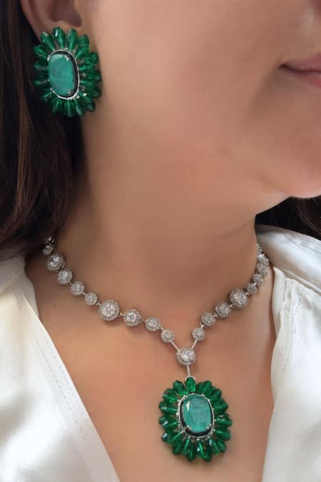 Studio6 Jewels Green Crystals, Cut Work Designer Jewelry Set 