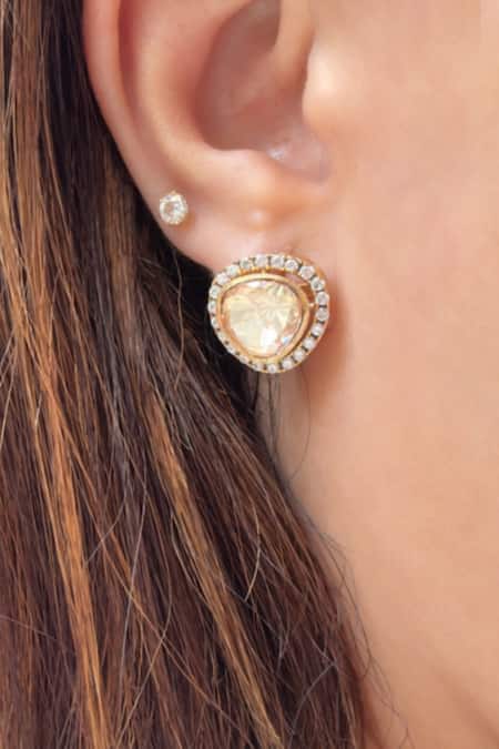 Studio6 Jewels_Gold Plated Crystals Polki Cubic Zirconia Necklace And Earrings_Online_at_Aza_Fashions