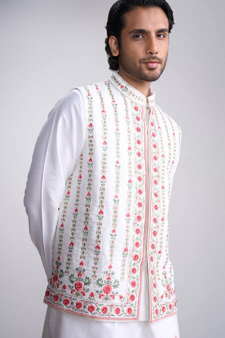 Sanjev Marwaaha_Ivory Cotton, Silk Embroidery Kurta Set_Online_at_Aza_Fashions