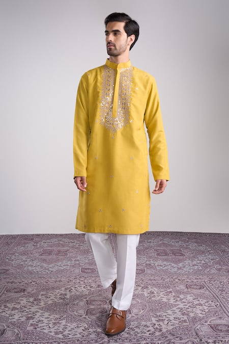 Sanjev Marwaaha Yellow Designer Kurta Set 
