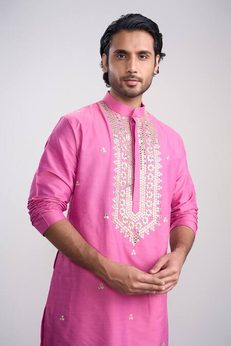 Buy_Sanjev Marwaaha_Pink Cotton, Silk Embroidery, Sequins Designer Kurta Set_Online_at_Aza_Fashions
