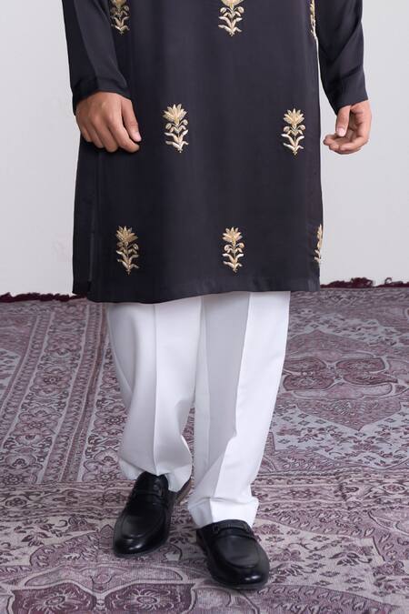 Shop_Sanjev Marwaaha_Black Modal, Silk Embroidery Kurta Set_Online_at_Aza_Fashions