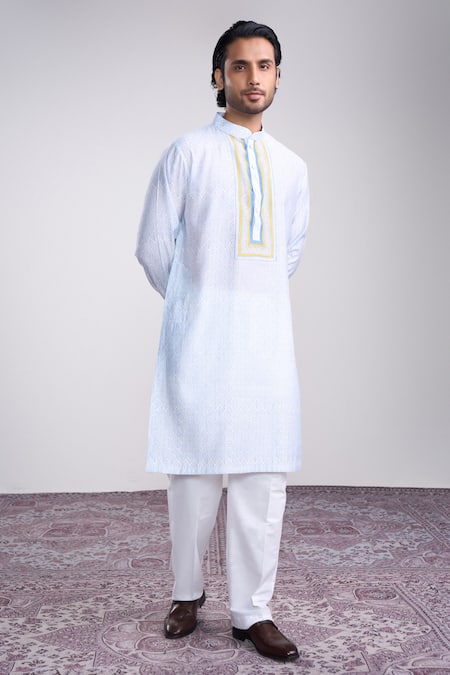 Buy_Sanjev Marwaaha_Ivory Cotton, Silk Kurta Set_Online_at_Aza_Fashions