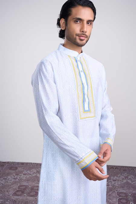 Shop_Sanjev Marwaaha_Ivory Cotton, Silk Kurta Set_Online_at_Aza_Fashions