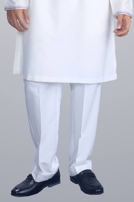 Sanjev Marwaaha_Ivory Cotton, Silk Embroidery Kurta And Pant Set_Online_at_Aza_Fashions