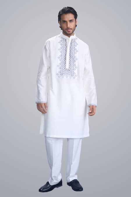 Sanjev Marwaaha Ivory Cotton Silk Kurta & Pant Set 