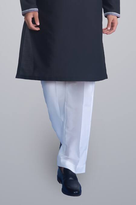 Sanjev Marwaaha_Black Cotton, Silk Embroidery Kurta Set_Online_at_Aza_Fashions