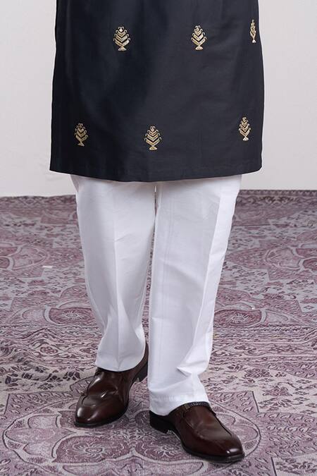 Buy_Sanjev Marwaaha_Black Cotton, Silk Embroidery Kurta Set_Online_at_Aza_Fashions