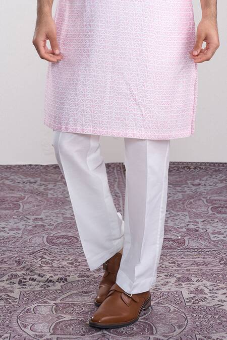 Sanjev Marwaaha_Ivory Cotton, Silk Printed Kurta Set_Online_at_Aza_Fashions