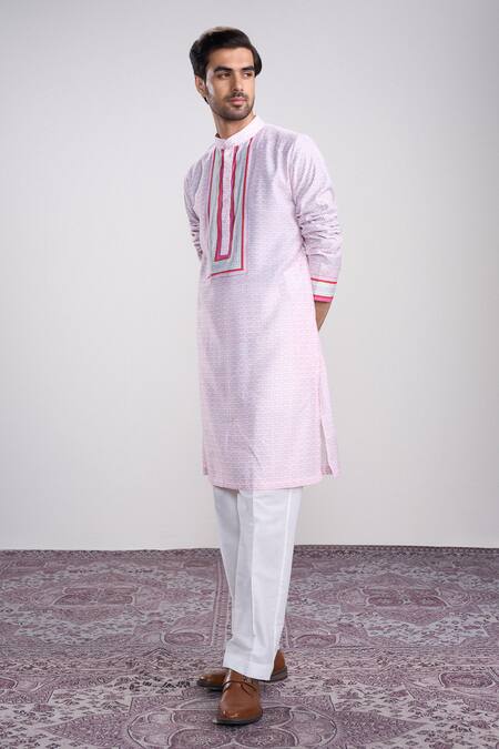 Buy_Sanjev Marwaaha_Ivory Cotton, Silk Printed Kurta Set_Online_at_Aza_Fashions