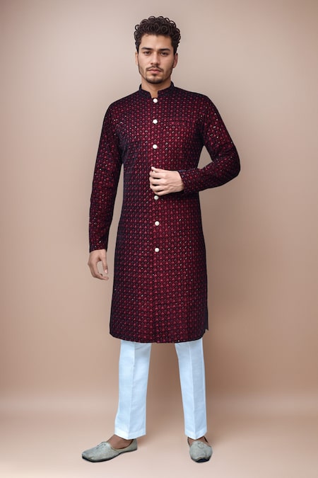 Samyukta Singhania Velvet Thread Work Kurta Set 